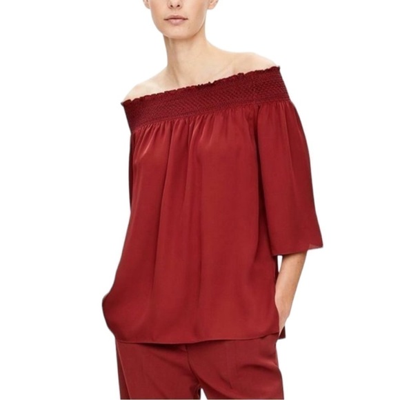 Nwt Theory Elistaire Blouse Peasant Modern Off Shoulder Smocked Top Medium M - Picture 1 of 9